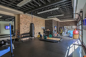 Home Gym Class Screams Through This Photo. Barbells, Punching Bags, Wall Balls, Kettle Bells, It Truly Is A Home Fitness Haven.