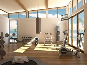 This Home Gym Is Ridiculously Well Designed. The Light Hits The Home Gym Equipment Perfectly, And The Punching Bag Screams Style.