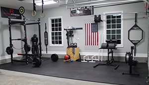 Rogue Fitness Inspired Hyperexten Bench Squat Rack Barbell With Weights Wall Ball And Ring Ropes